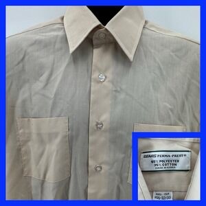 SEARS PERMA-PREST Mens Tan Long Sleeve Button Up Shirt Full Cut 15 1/2 32 33